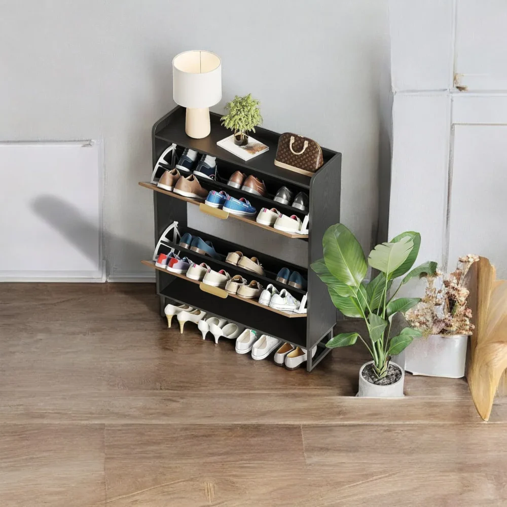 Aria Herringbone Wood Shoe Cabinet - Modern Entry Storage - Image 7