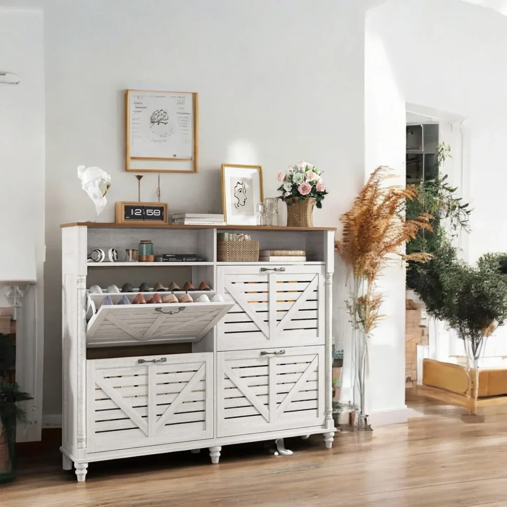 Homestead Flip-Drawer Shoe Cabinet - Farmhouse Rustic Entryway