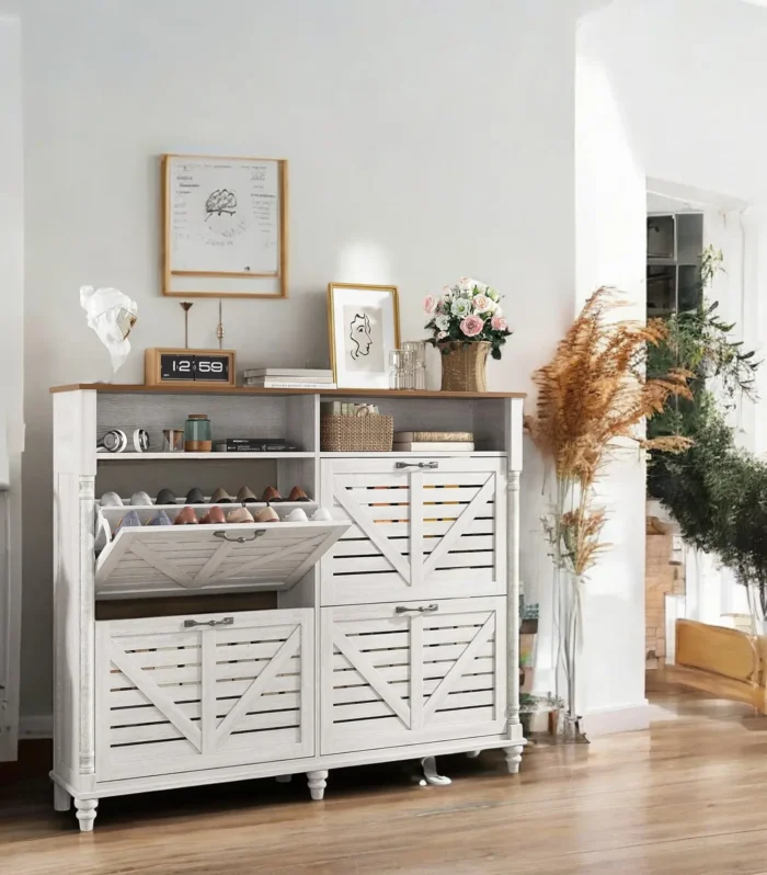 Homestead Flip-Drawer Shoe Cabinet - Farmhouse Rustic Entryway