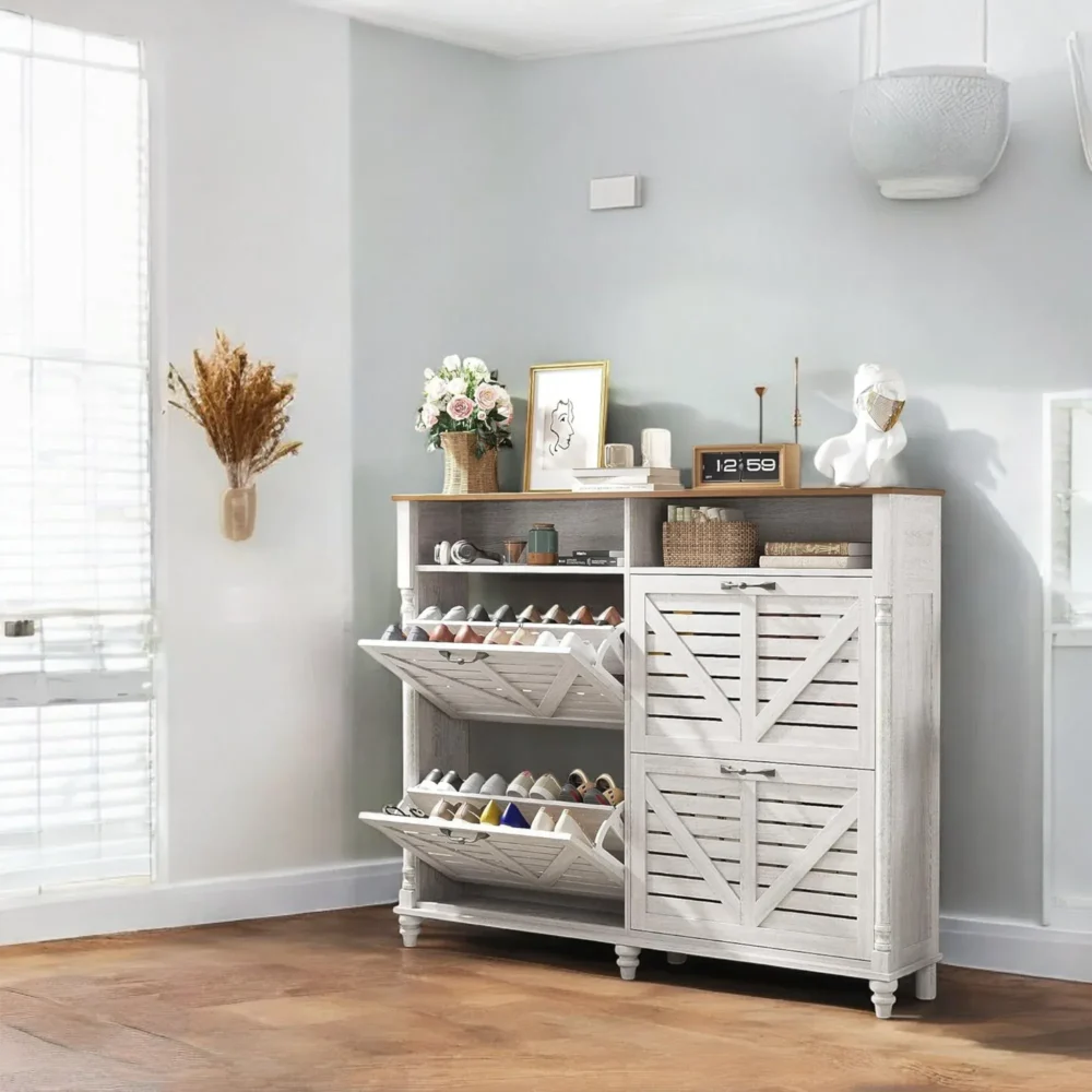 Homestead Flip-Drawer Shoe Cabinet - Farmhouse Rustic Entryway - Image 2