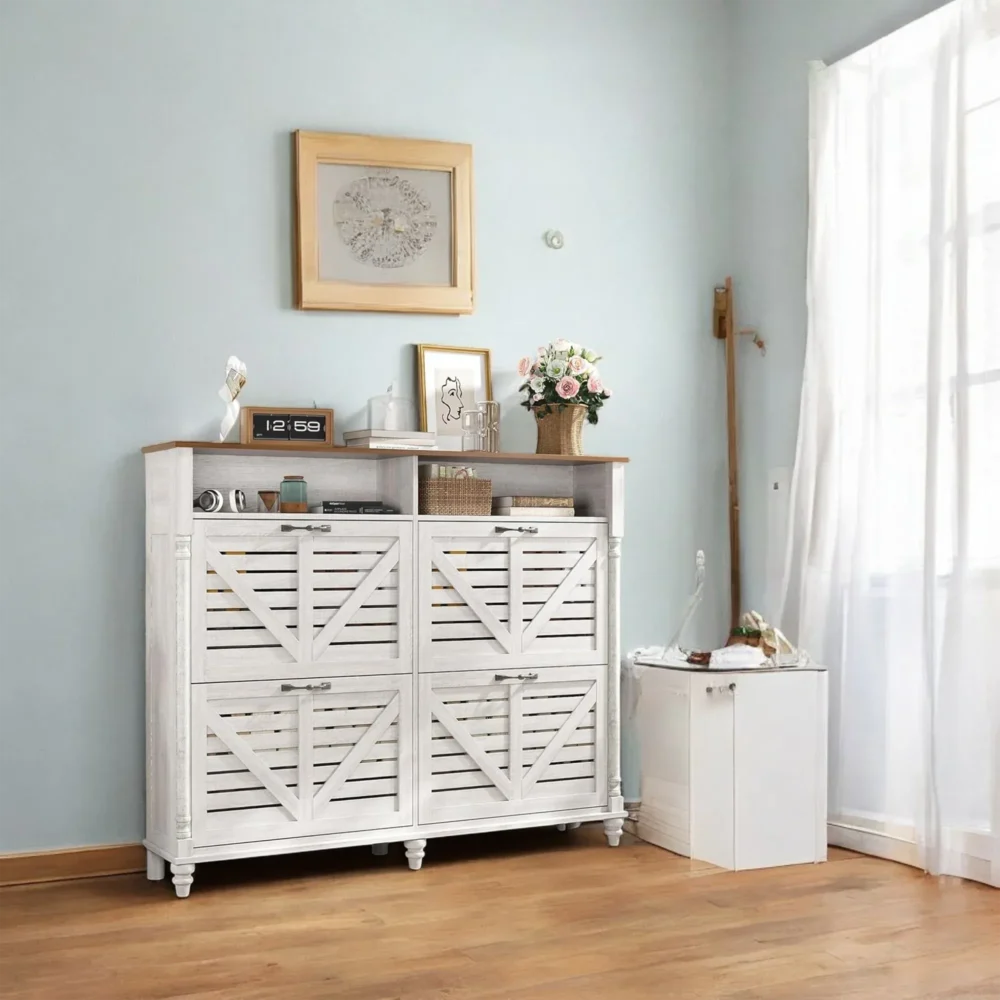 Homestead Flip-Drawer Shoe Cabinet - Farmhouse Rustic Entryway - Image 3