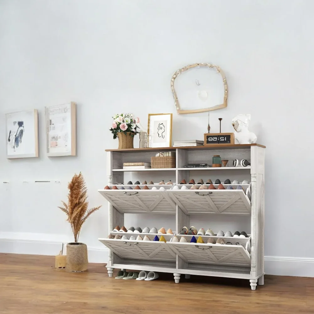 Homestead Flip-Drawer Shoe Cabinet - Farmhouse Rustic Entryway - Image 4