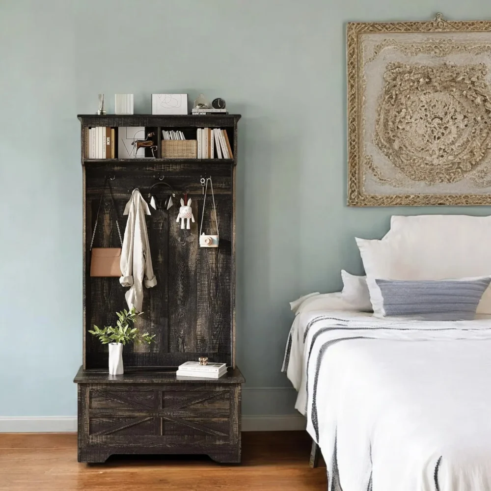 Timber Hall Tree 70.9-in - Hooks and Storage Bench for Entryway