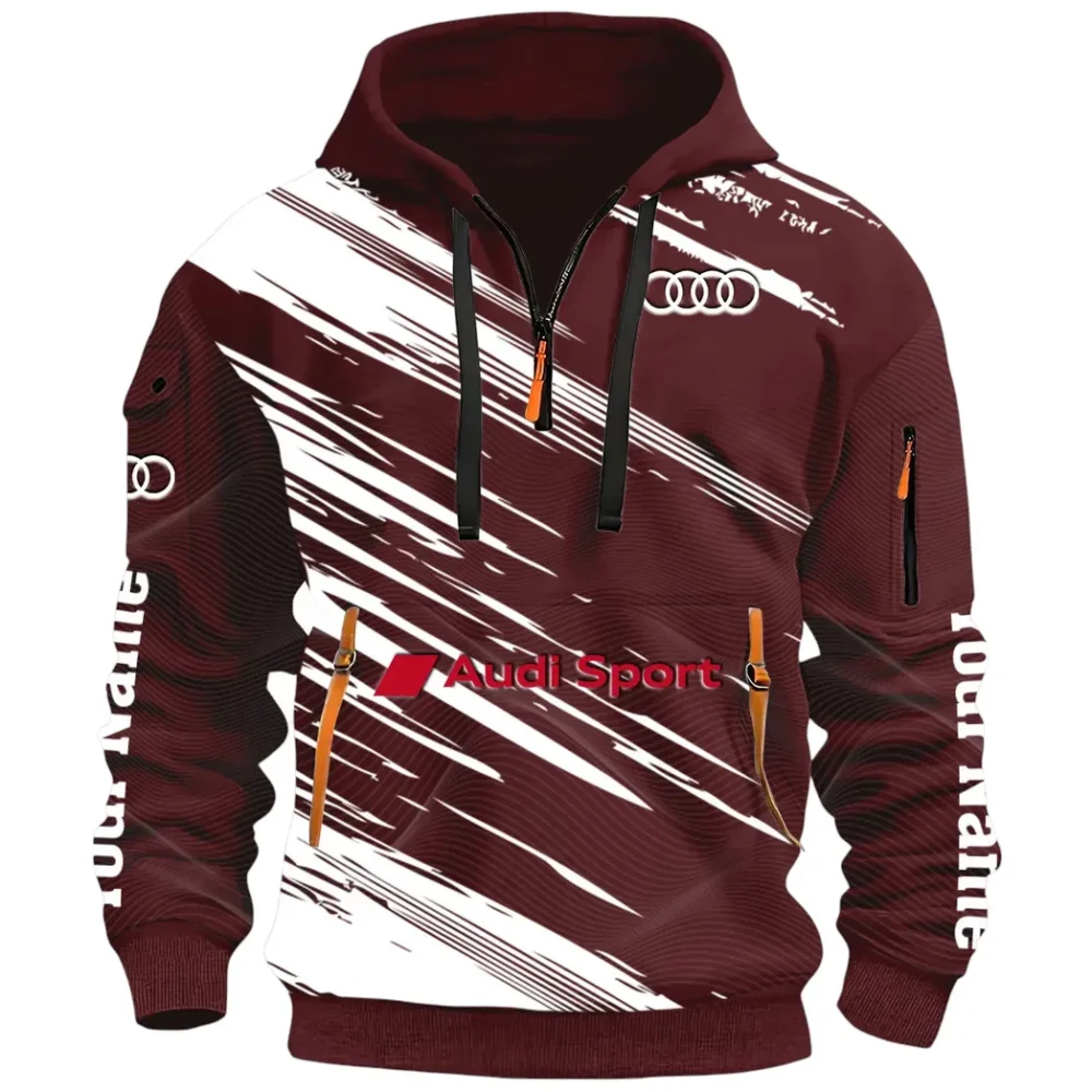 Lifestyle Ride Hoodie Half Zip 3D, Sporty Urban Comfort Hoodie CAR514 - Dark Red - Image 2