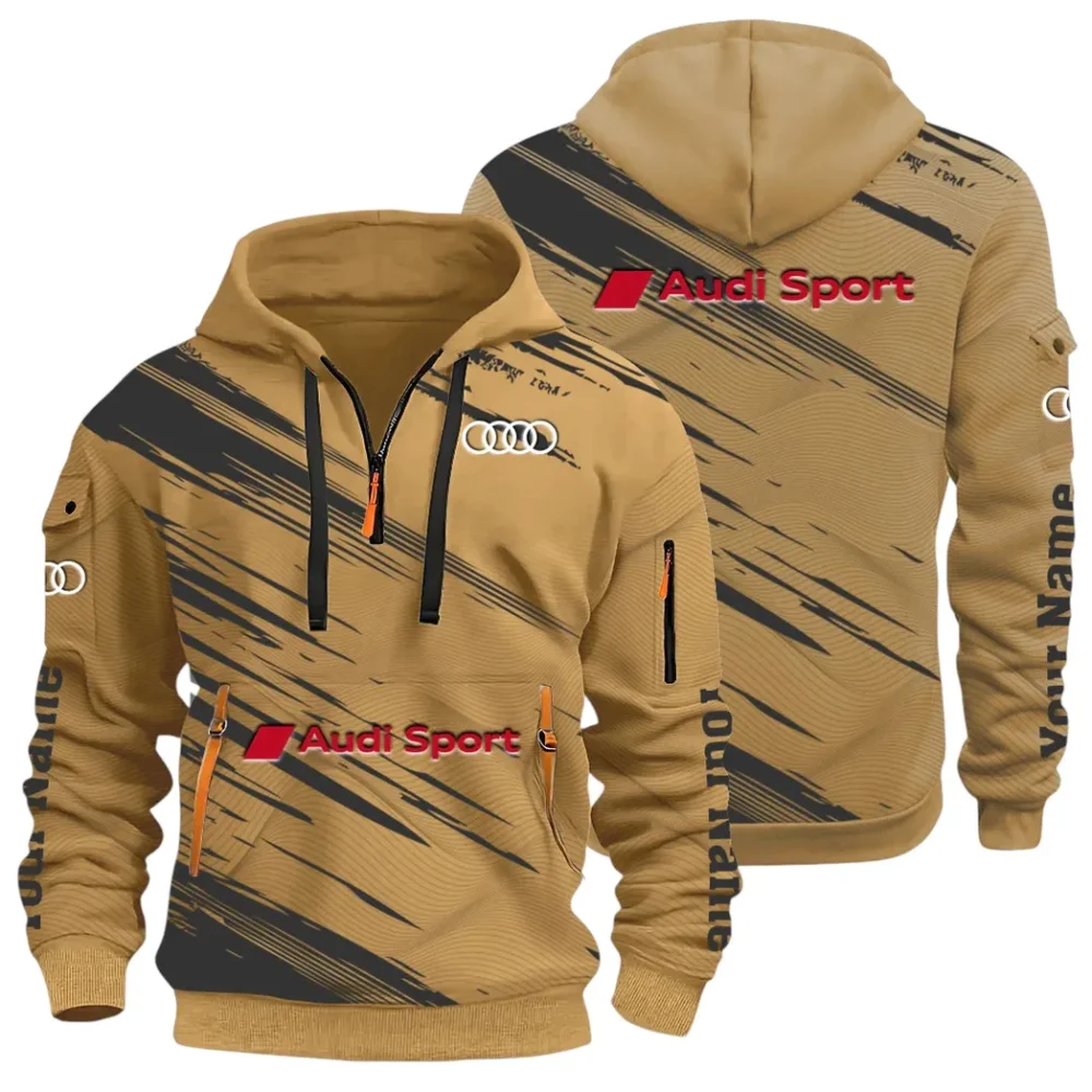 Lifestyle Ride Hoodie Half Zip 3D, Sporty Urban Comfort Hoodie CAR514 - Khaki