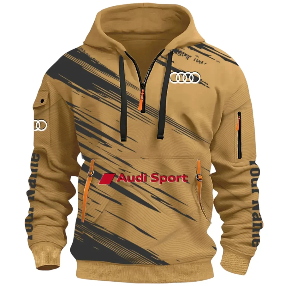 Lifestyle Ride Hoodie Half Zip 3D, Sporty Urban Comfort Hoodie CAR514 - Khaki - Image 2