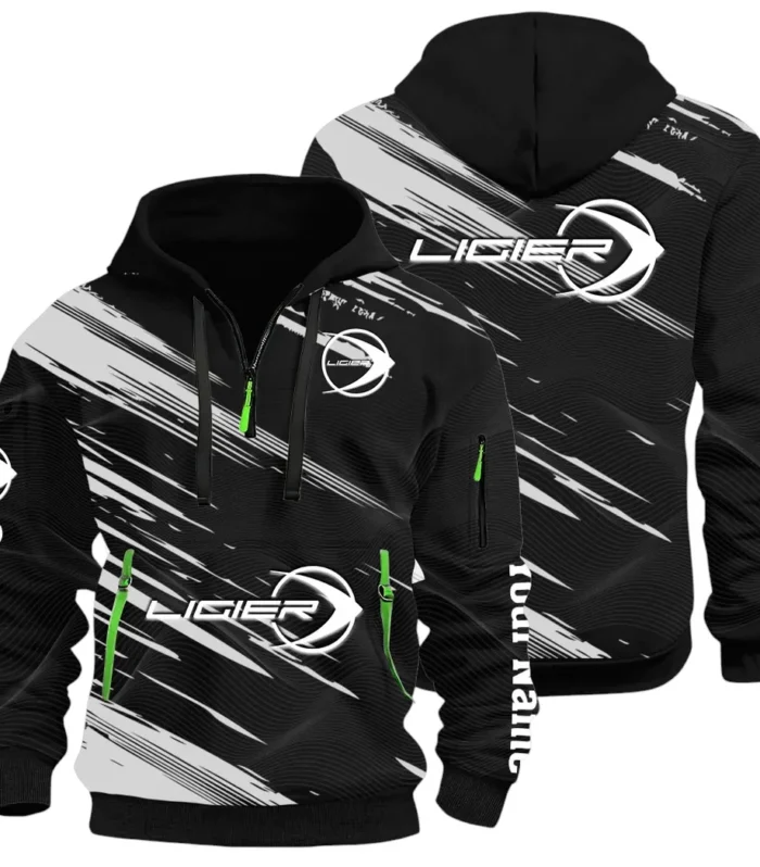 Racing Auto Hoodie Half Zip 3D, Streetwear Casual Look Outfit CAR514 - Black