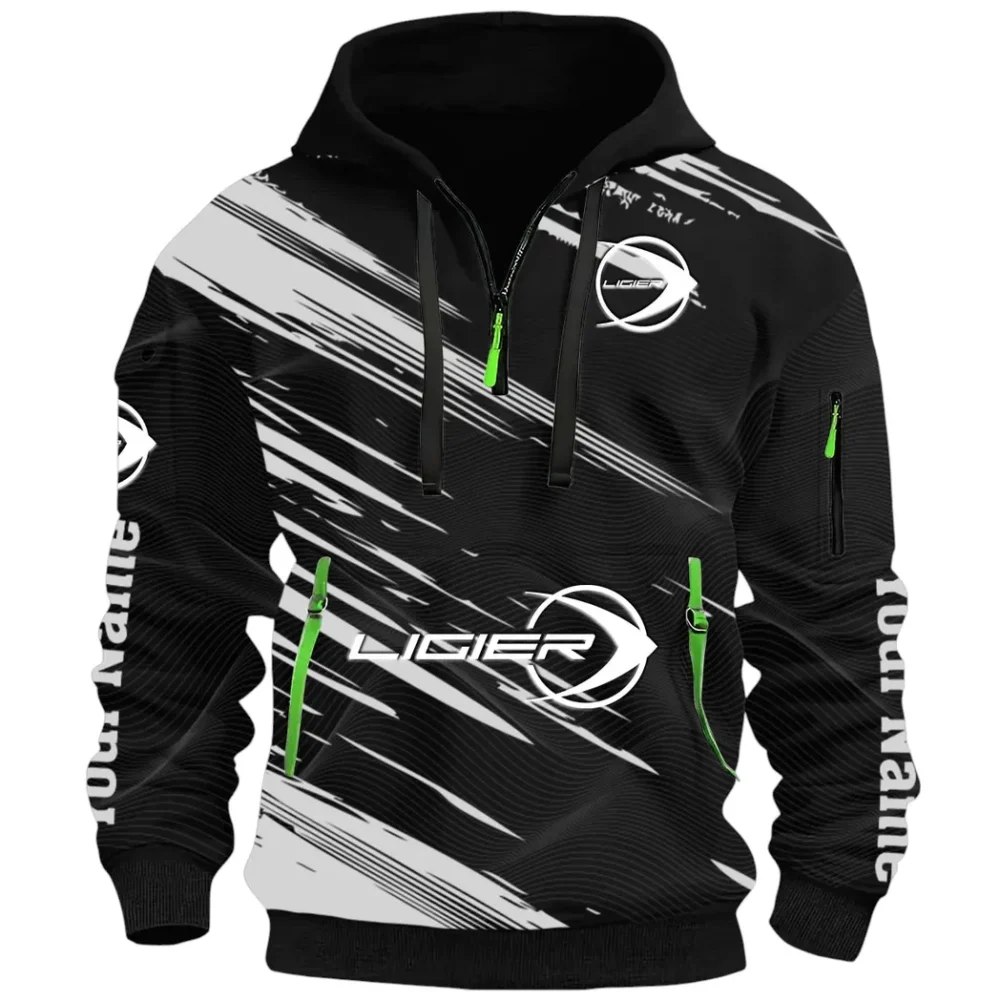 Racing Auto Hoodie Half Zip 3D, Streetwear Casual Look Outfit CAR514 - Black - Image 2