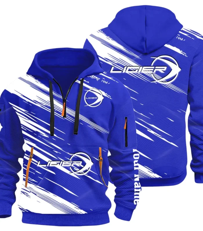 Racing Auto Hoodie Half Zip 3D, Streetwear Casual Look Outfit CAR514 - Blue