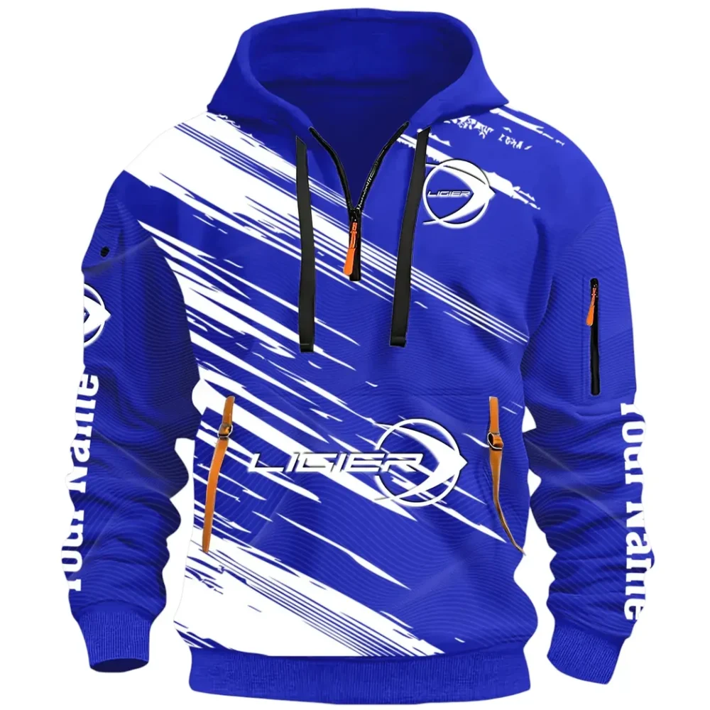Racing Auto Hoodie Half Zip 3D, Streetwear Casual Look Outfit CAR514 - Blue - Image 2