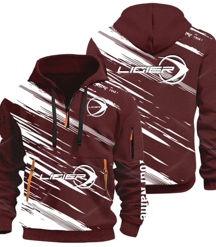 Racing Auto Hoodie Half Zip 3D, Streetwear Casual Look Outfit CAR514 - Dark Red