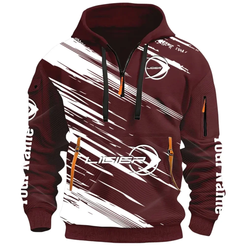 Racing Auto Hoodie Half Zip 3D, Streetwear Casual Look Outfit CAR514 - Dark Red - Image 2