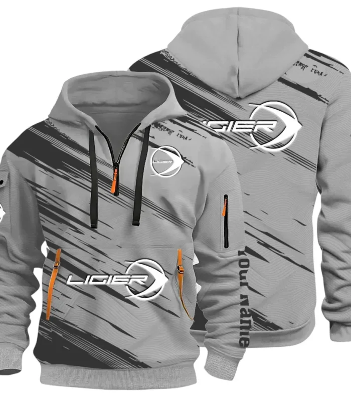 Racing Auto Hoodie Half Zip 3D, Streetwear Casual Look Outfit CAR514 - Gray