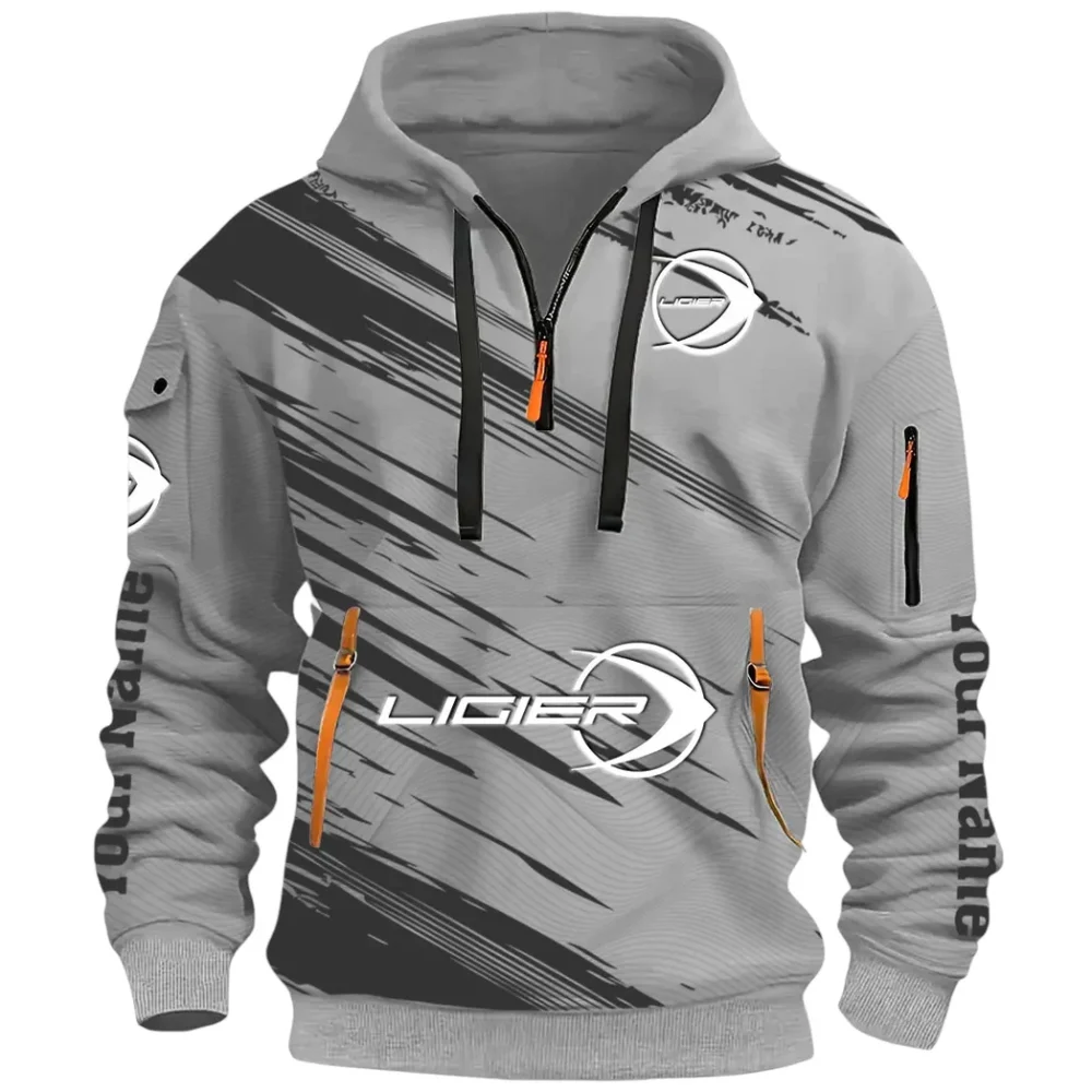 Racing Auto Hoodie Half Zip 3D, Streetwear Casual Look Outfit CAR514 - Gray - Image 2