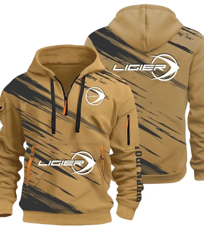 Racing Auto Hoodie Half Zip 3D, Streetwear Casual Look Outfit CAR514 - Khaki