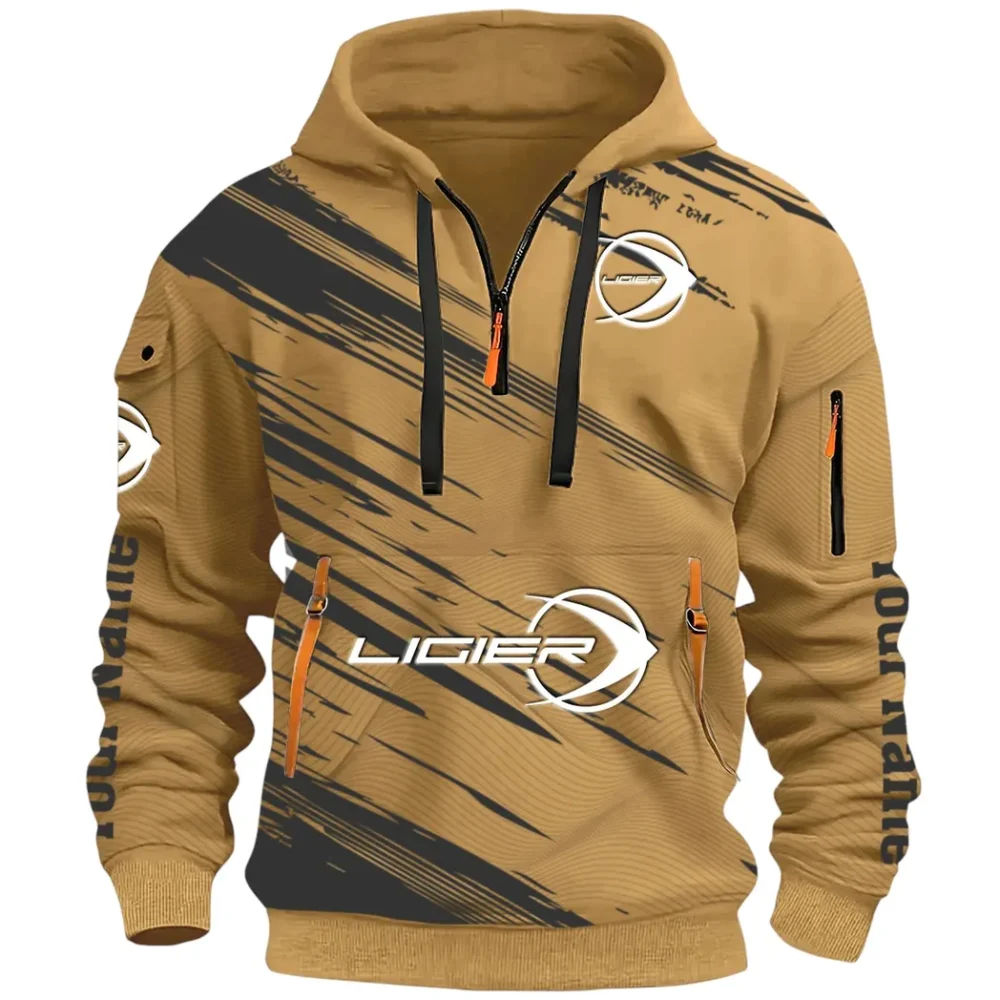 Racing Auto Hoodie Half Zip 3D, Streetwear Casual Look Outfit CAR514 - Khaki - Image 2
