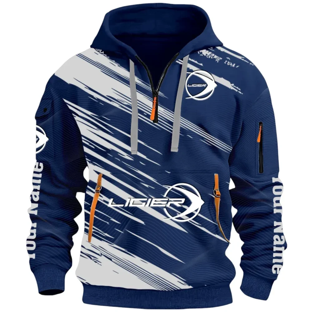 Racing Auto Hoodie Half Zip 3D, Streetwear Casual Look Outfit CAR514 - Navy - Image 2