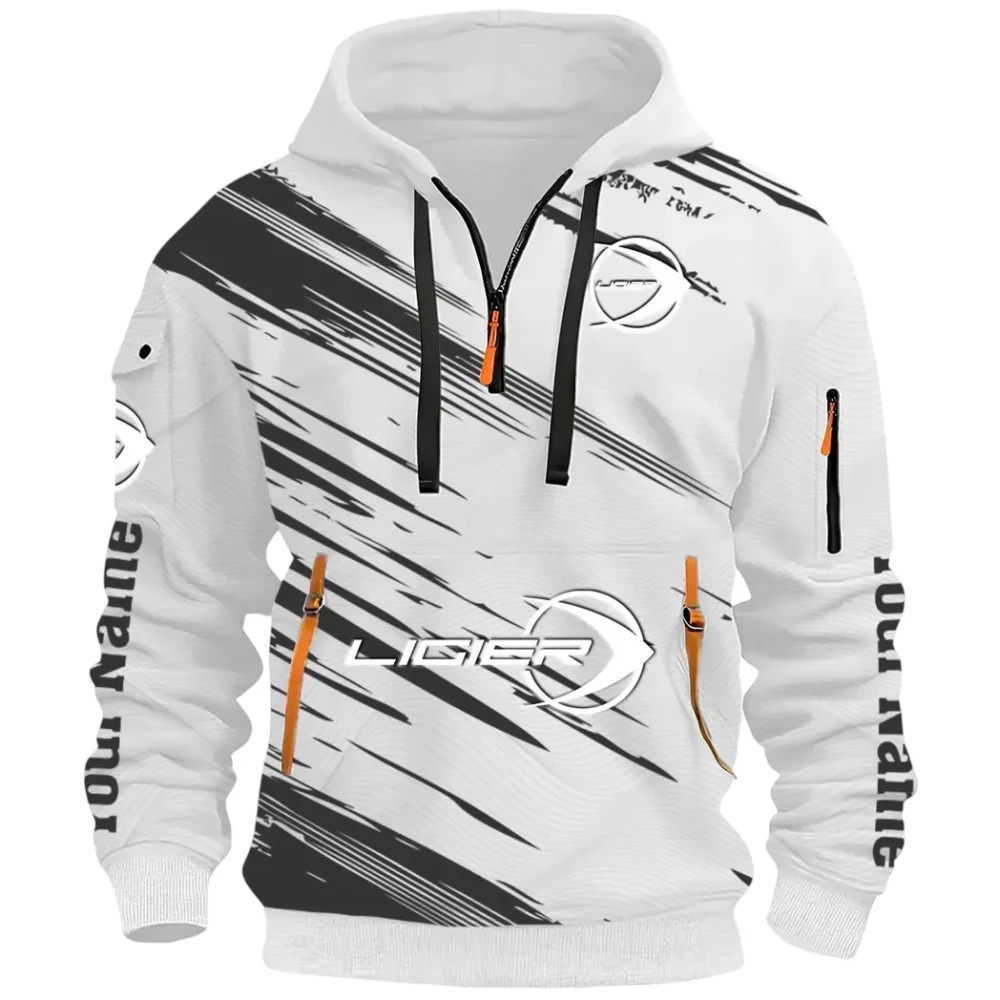Racing Auto Hoodie Half Zip 3D, Streetwear Casual Look Outfit CAR514 - White - Image 2