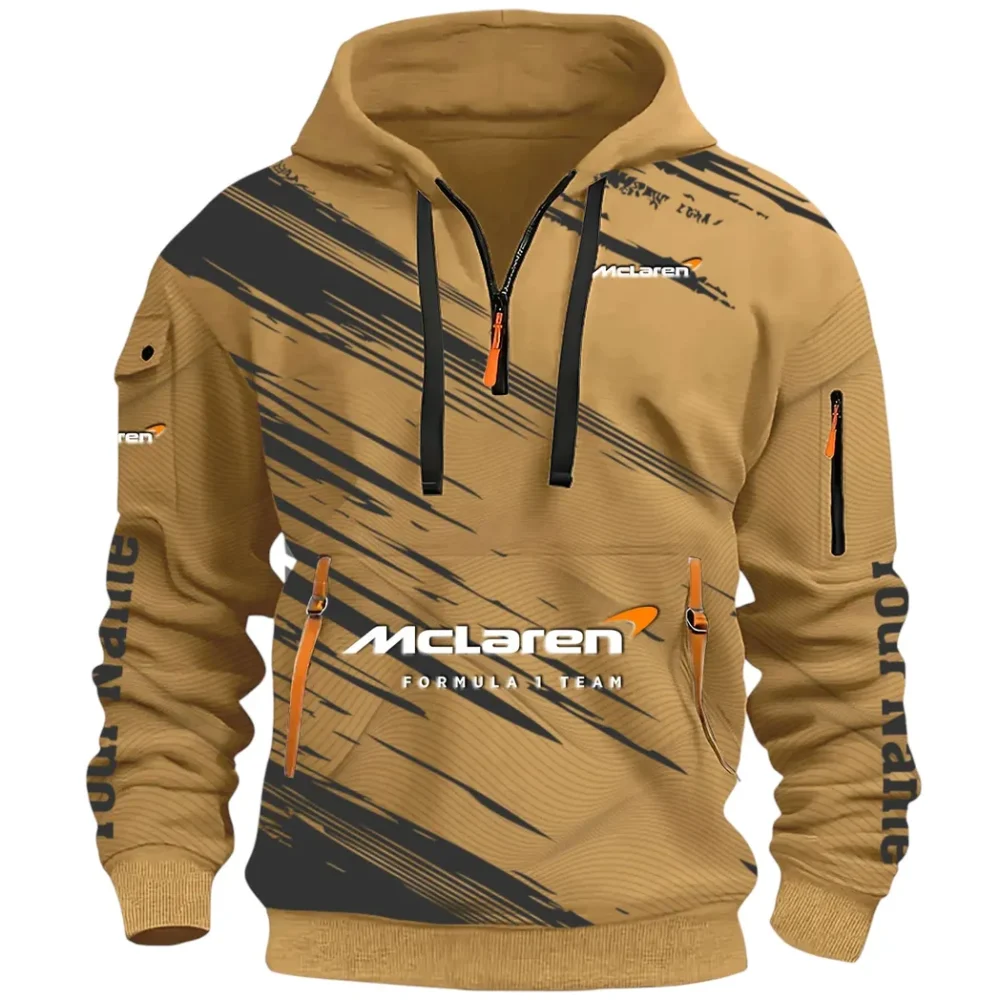 Track Monster Hoodie Half Zip 3D, Urban Casual Comfort Hoodie CAR514 - Khaki - Image 2