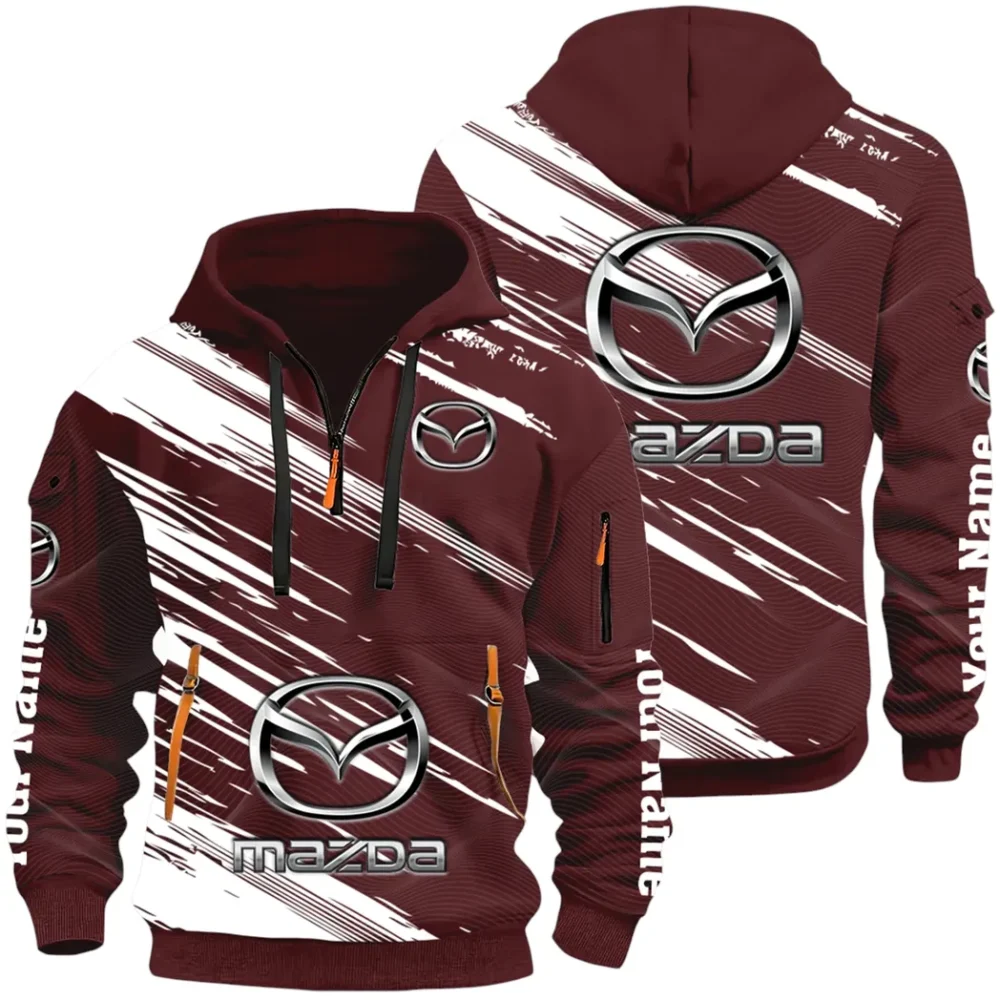 Sport Hatchback Hoodie Half Zip 3D, Classic Comfortable Hoodie Style CAR514 - Dark Red - Image 3