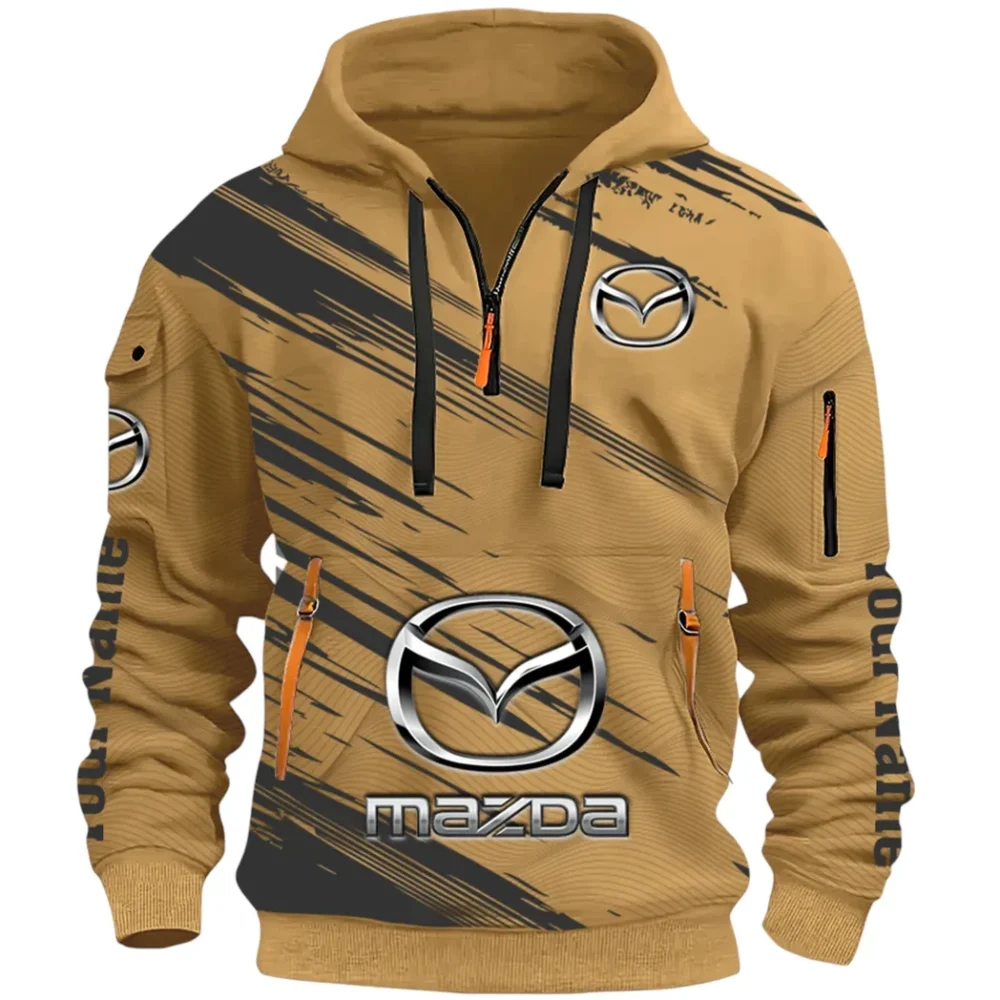 Sport Hatchback Hoodie Half Zip 3D, Classic Comfortable Hoodie Style CAR514 - Khaki - Image 2