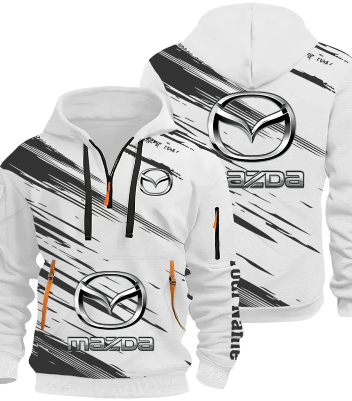 Sport Hatchback Hoodie Half Zip 3D, Classic Comfortable Hoodie Style CAR514 - White