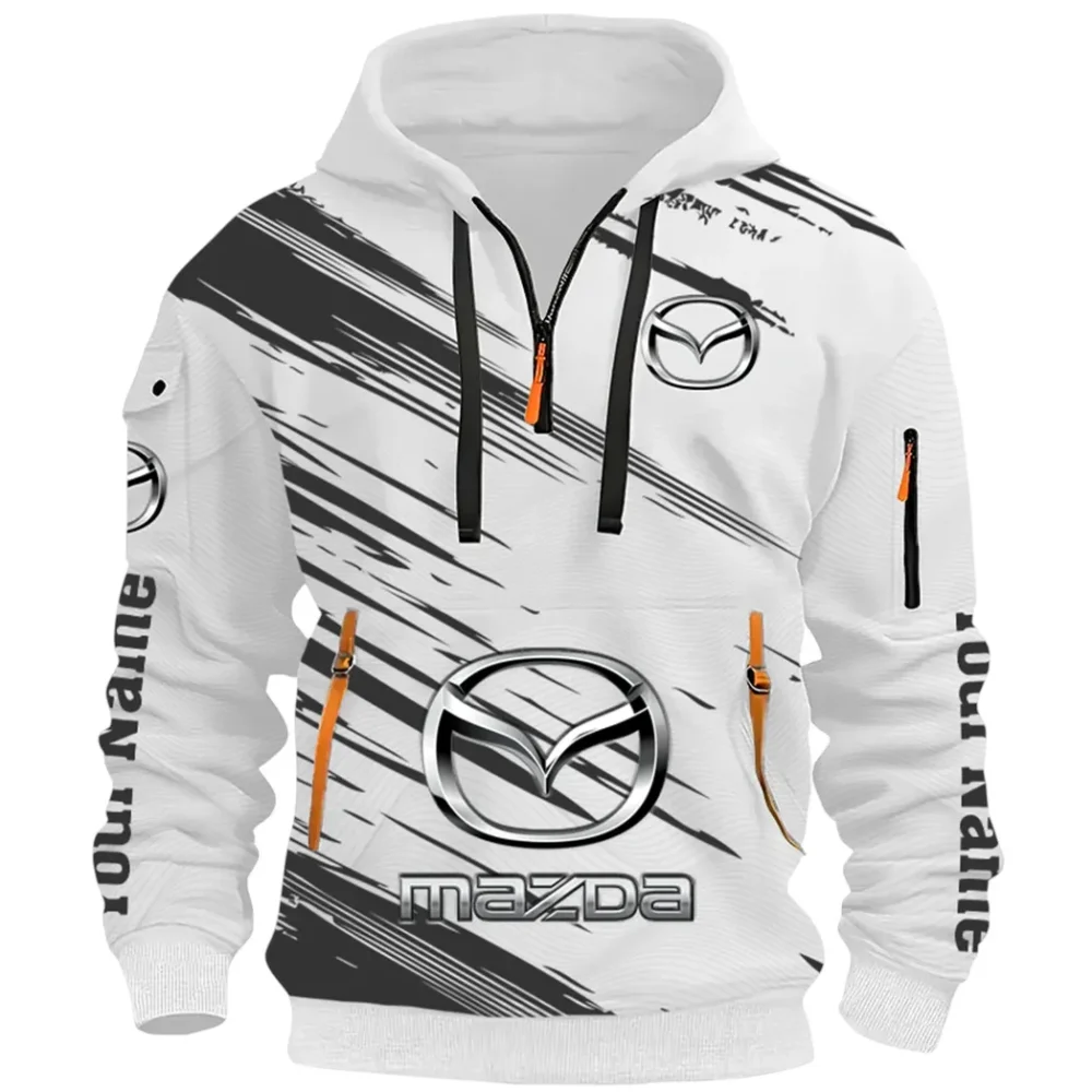 Sport Hatchback Hoodie Half Zip 3D, Classic Comfortable Hoodie Style CAR514 - White - Image 2
