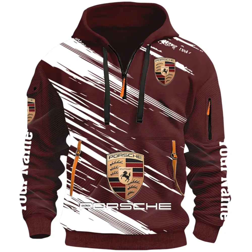 High-Speed Roadster Hoodie Half Zip 3D, Comfortable Everyday Hoodie CAR514 - Dark Red - Image 2