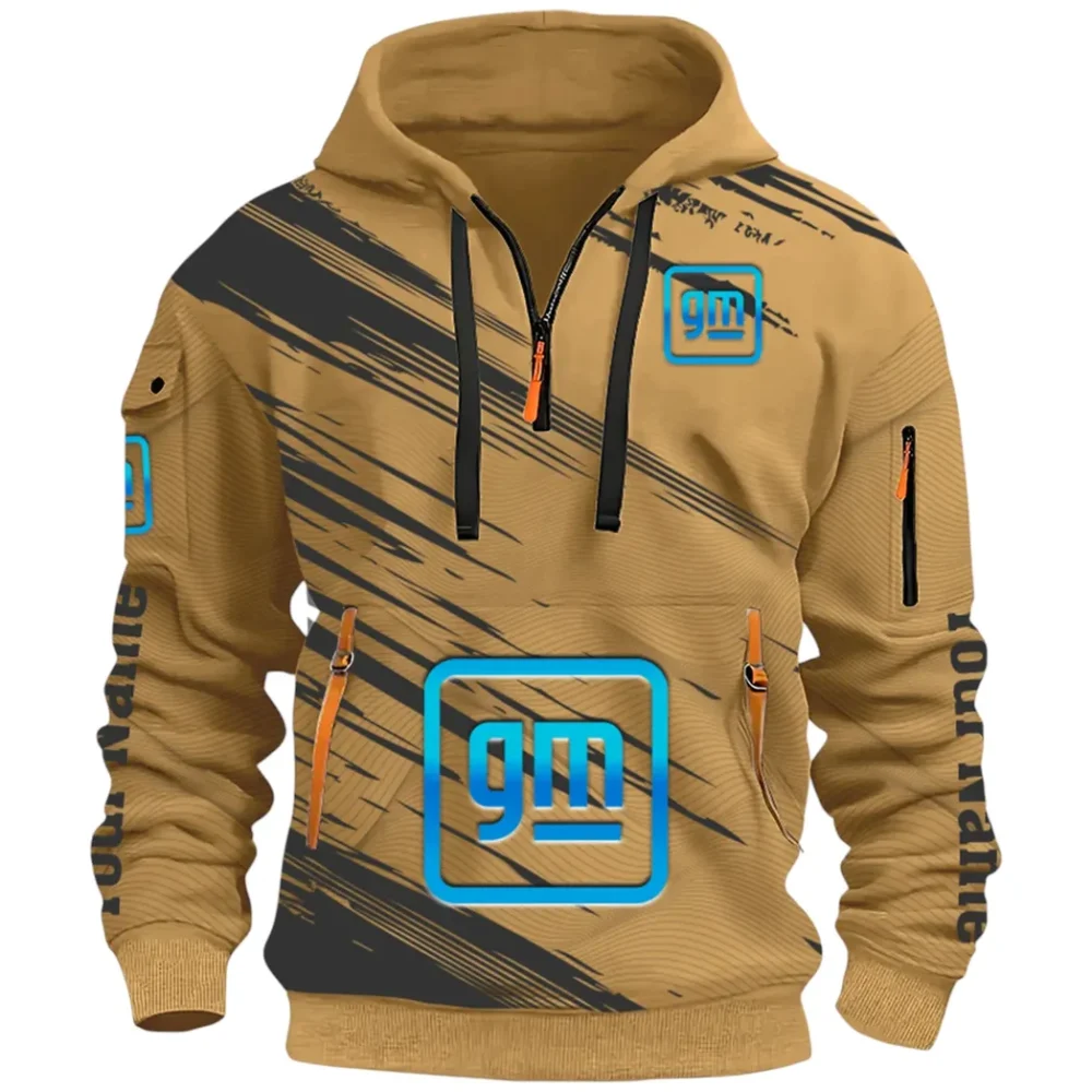 Car Manufacturer Hoodie Half Zip 3D, Streetwear Casual Look Outfit CAR514 - Khaki - Image 2