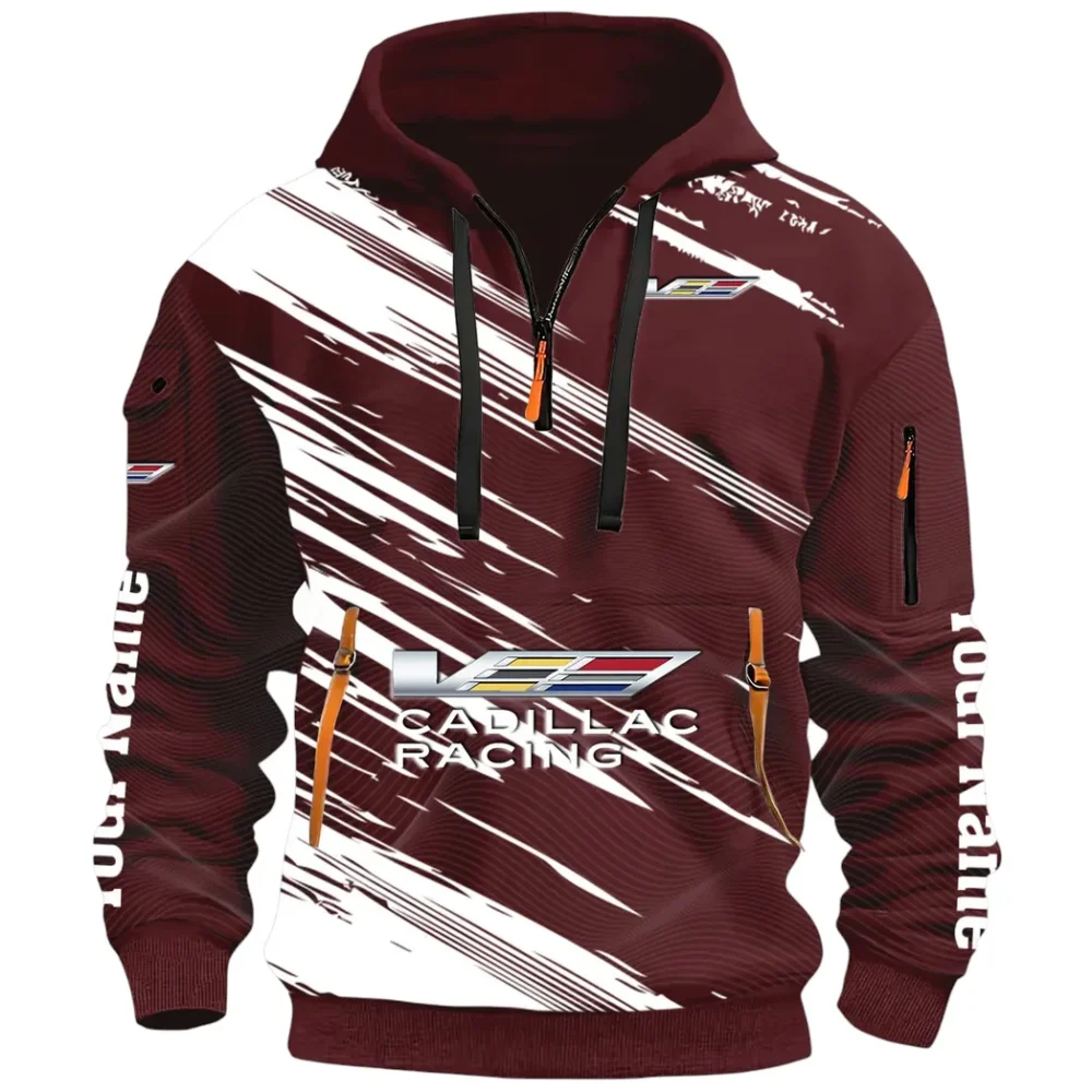 Refined Classic Ride Hoodie Half Zip 3D, Streetwear Casual Look Outfit CAR514 - Dark Red - Image 2