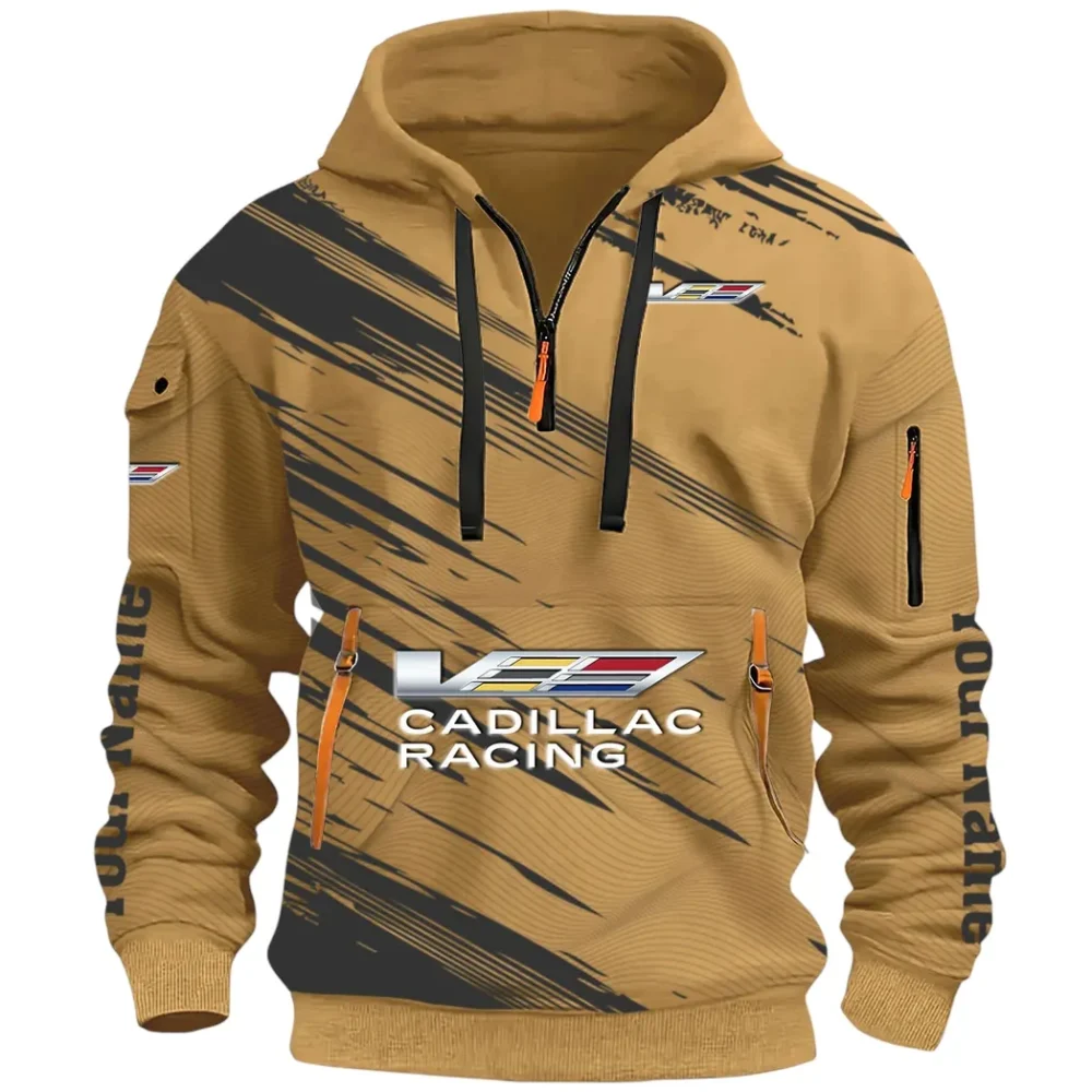 Refined Classic Ride Hoodie Half Zip 3D, Streetwear Casual Look Outfit CAR514 - Khaki - Image 2