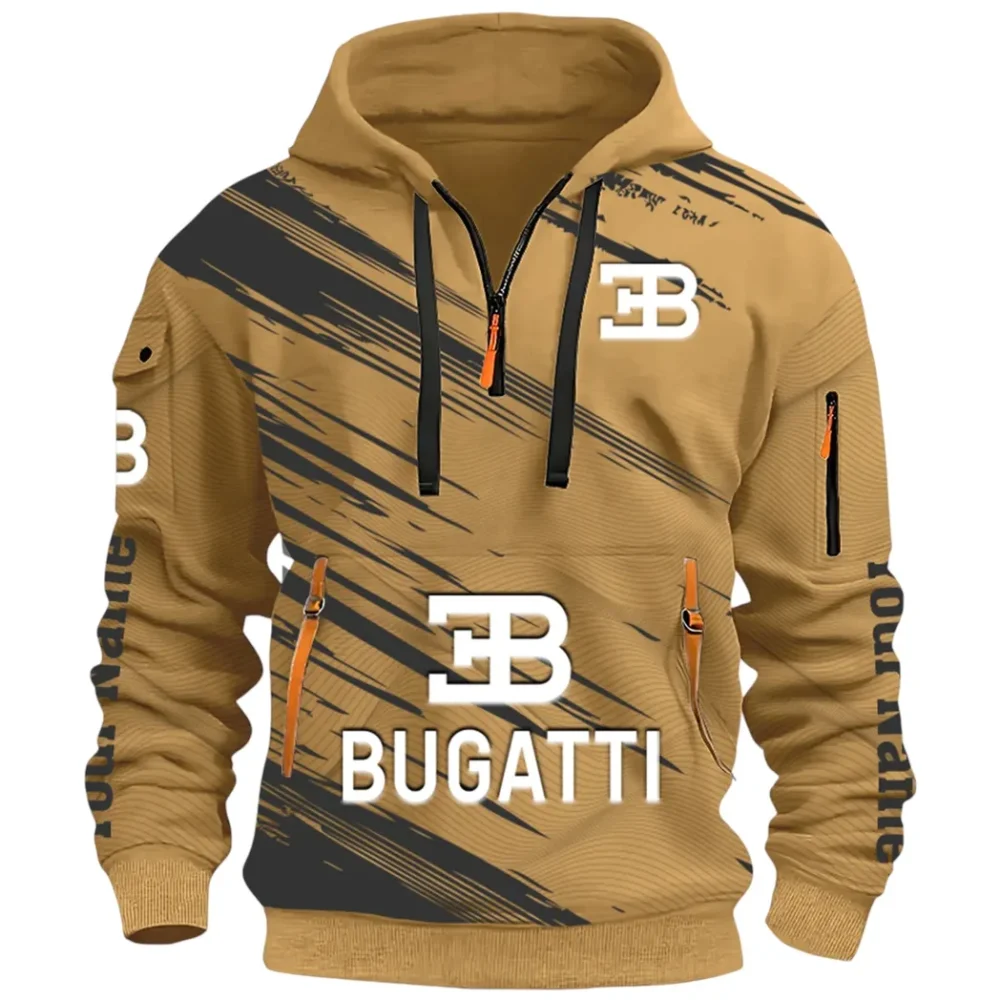 Prestige Coupe Hoodie Half Zip 3D, Urban Style & Relaxed Fit Hoodie CAR514 - Khaki - Image 2