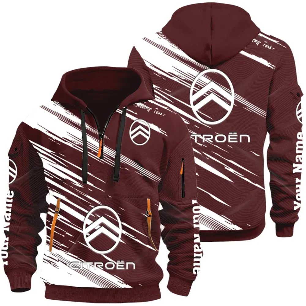 European Car Hoodie Half Zip 3D, Comfortable Everyday Hoodie CAR514 - Dark Red