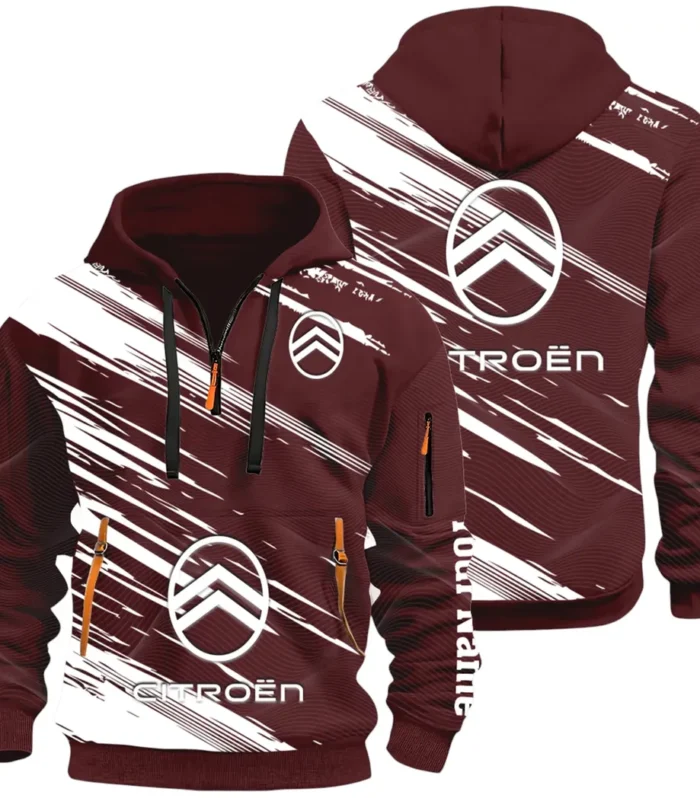 European Car Hoodie Half Zip 3D, Comfortable Everyday Hoodie CAR514 - Dark Red