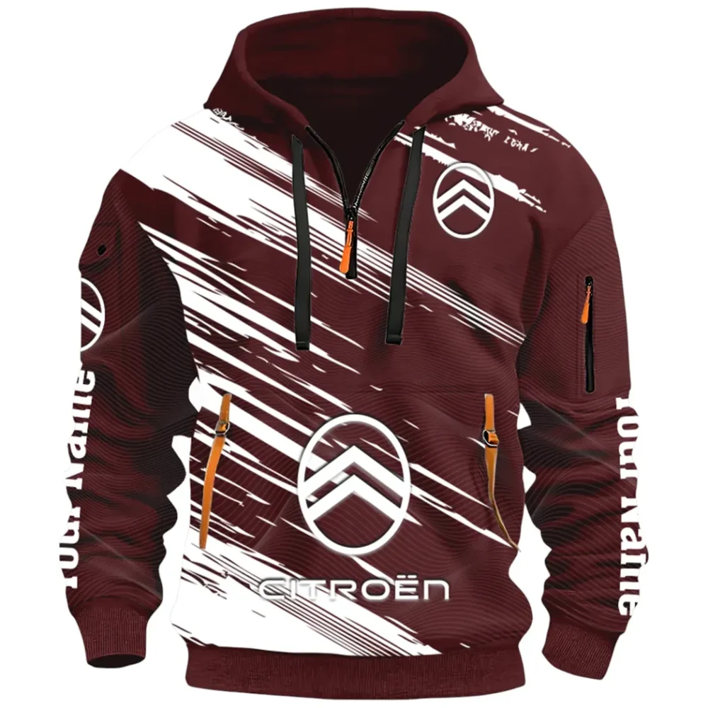 European Car Hoodie Half Zip 3D, Comfortable Everyday Hoodie CAR514 - Dark Red - Image 2
