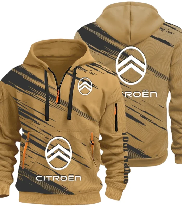 European Car Hoodie Half Zip 3D, Comfortable Everyday Hoodie CAR514 - Khaki
