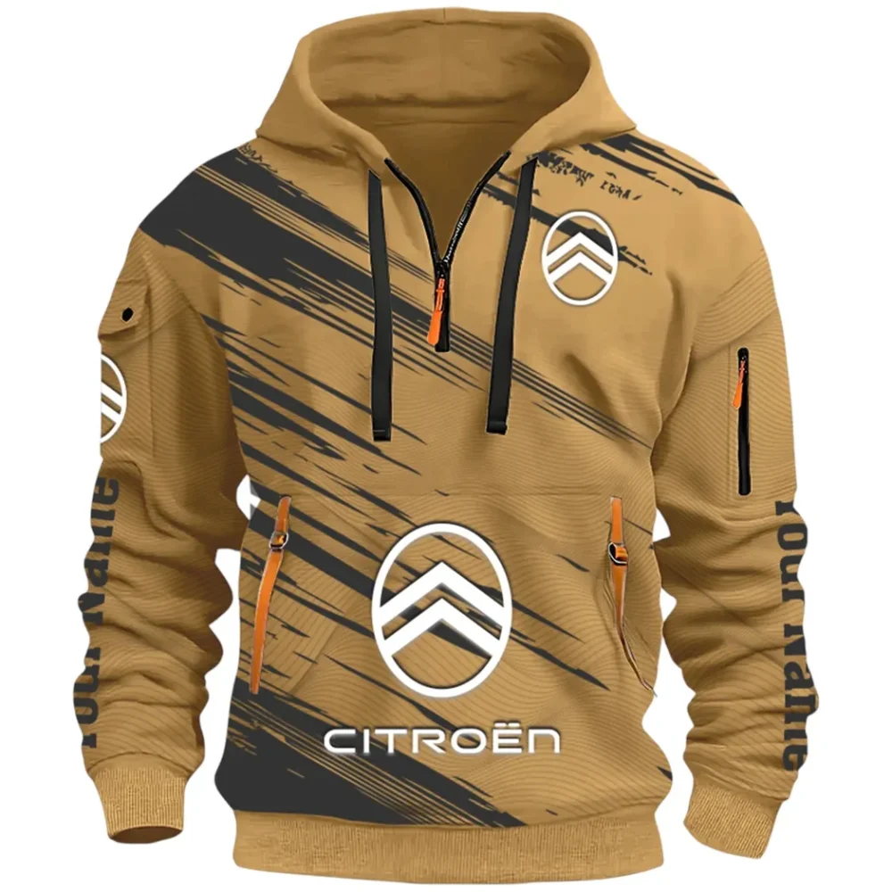 European Car Hoodie Half Zip 3D, Comfortable Everyday Hoodie CAR514 - Khaki - Image 2