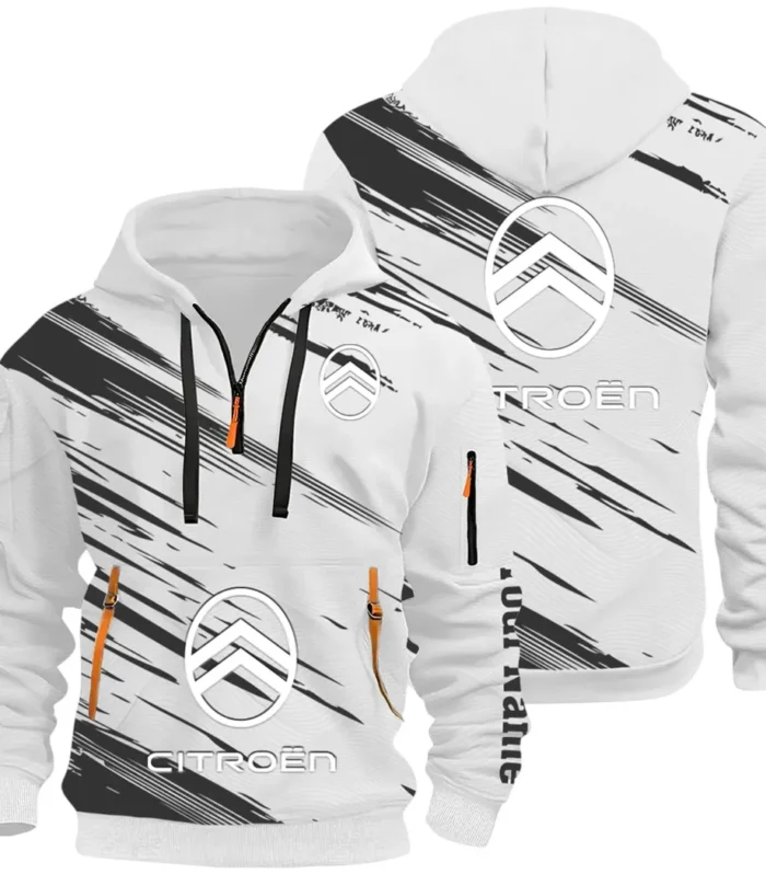 European Car Hoodie Half Zip 3D, Comfortable Everyday Hoodie CAR514 - White