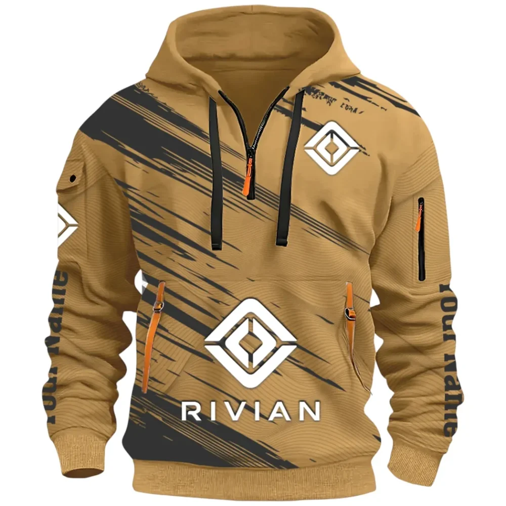 Racing Auto Hoodie Half Zip 3D, Classic Comfortable Hoodie Style CAR514 - Khaki - Image 2