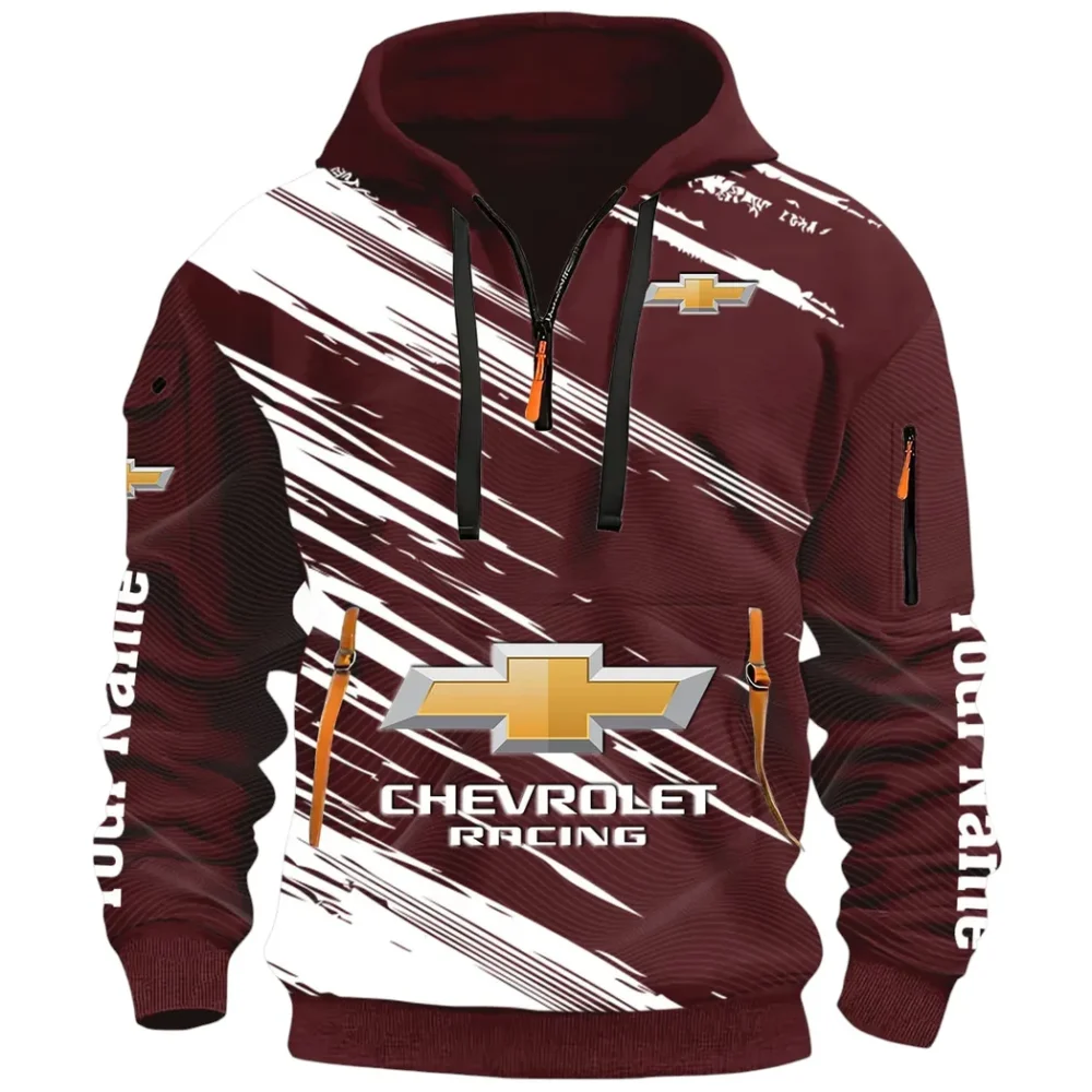 Classic Roadster Hoodie Half Zip 3D, Rugged Casual Fit Hoodie CAR514 - Dark Red - Image 2