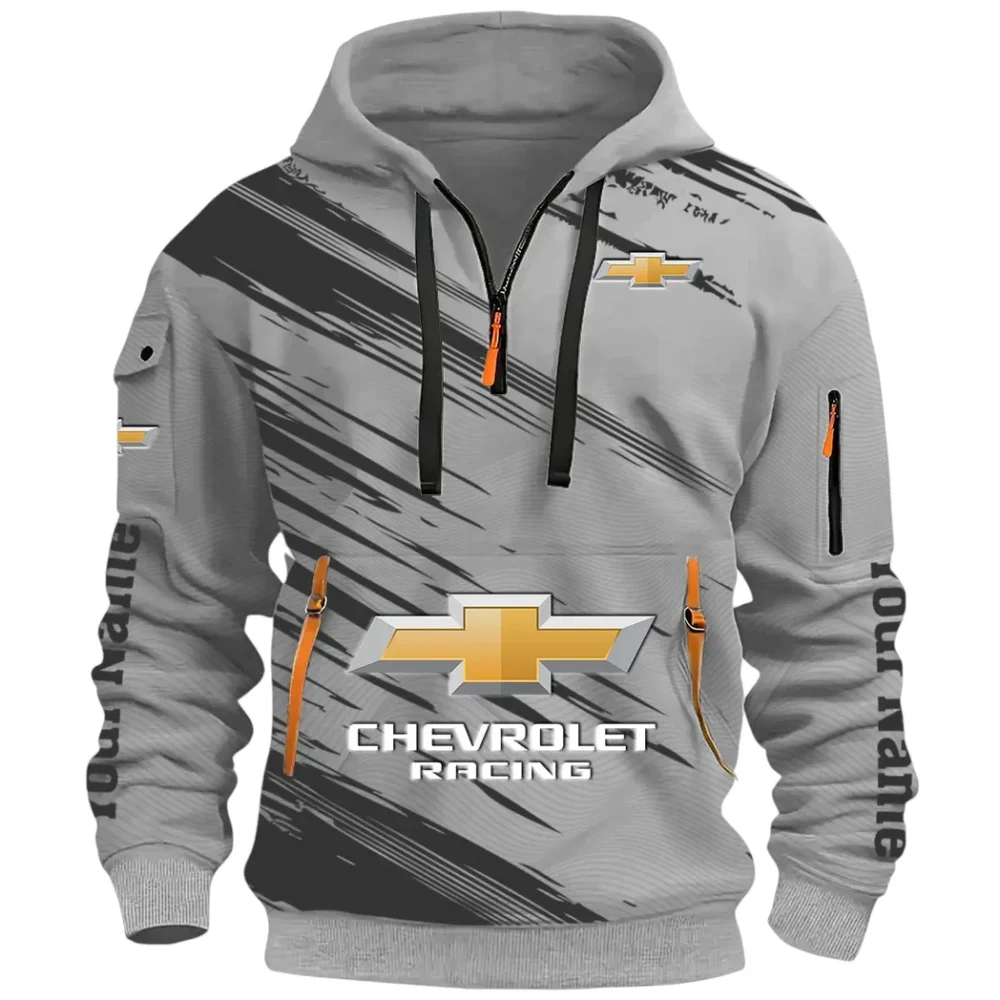 Classic Roadster Hoodie Half Zip 3D, Rugged Casual Fit Hoodie CAR514 - Gray - Image 2