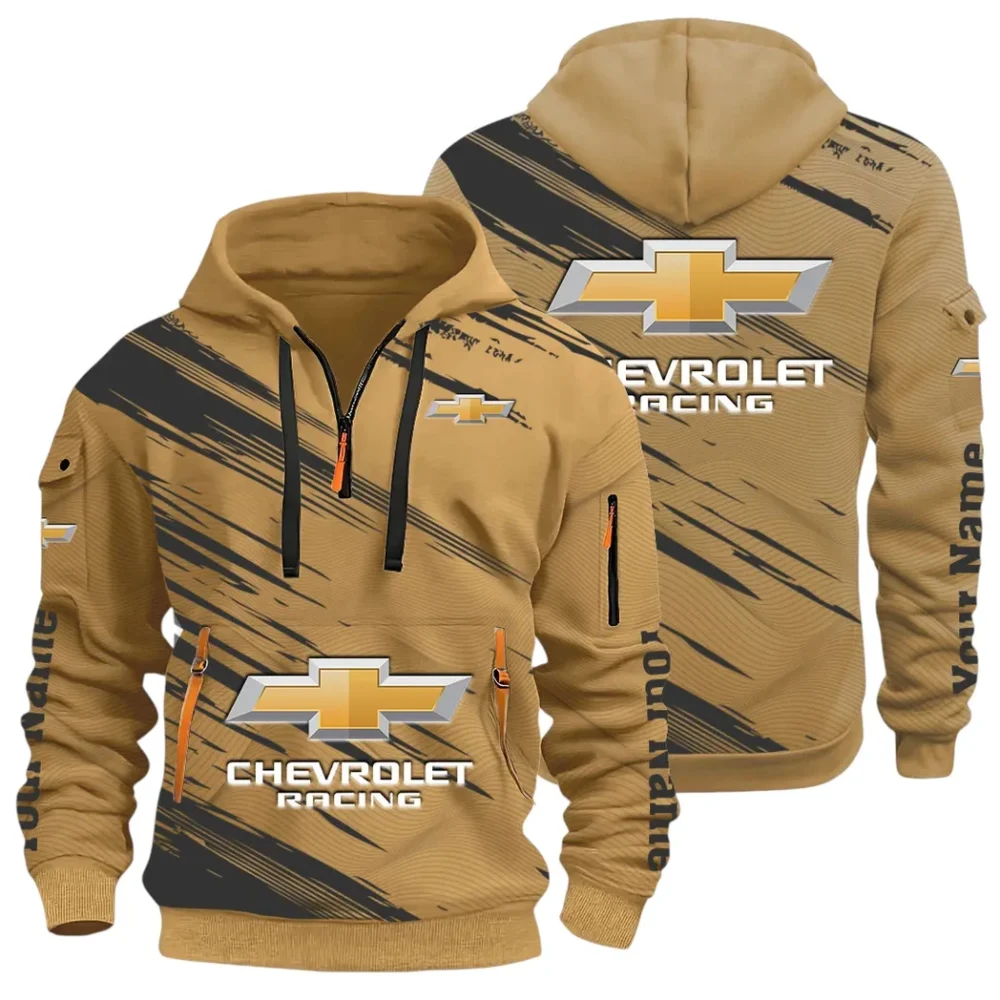 Classic Roadster Hoodie Half Zip 3D, Rugged Casual Fit Hoodie CAR514 - Khaki