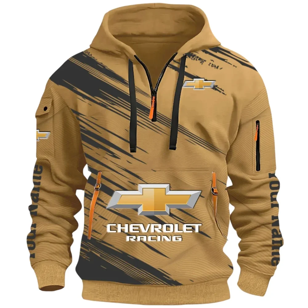 Classic Roadster Hoodie Half Zip 3D, Rugged Casual Fit Hoodie CAR514 - Khaki - Image 2