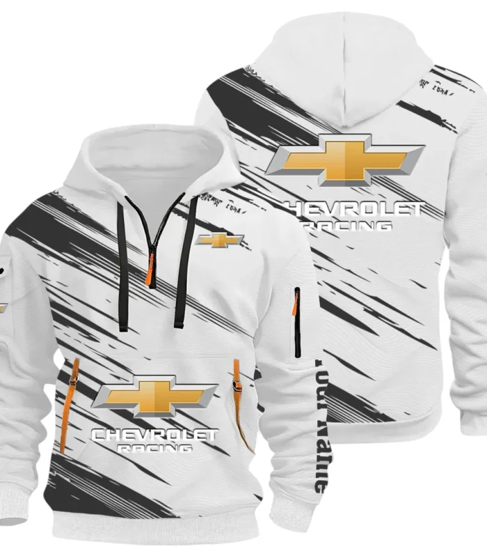 Classic Roadster Hoodie Half Zip 3D, Rugged Casual Fit Hoodie CAR514 - White