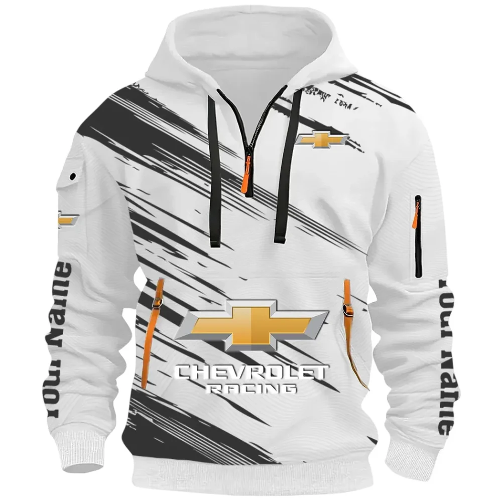Classic Roadster Hoodie Half Zip 3D, Rugged Casual Fit Hoodie CAR514 - White - Image 2
