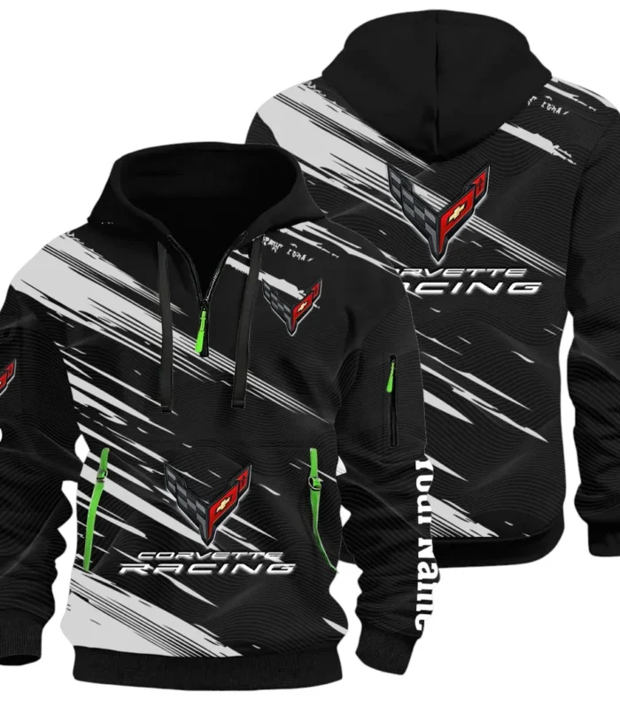 V8 Power Hoodie Half Zip 3D, Adventure-Ready Comfortable Hoodie CAR514 - Black