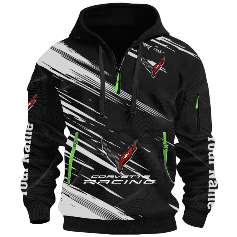 V8 Power Hoodie Half Zip 3D, Adventure-Ready Comfortable Hoodie CAR514 - Black - Image 2