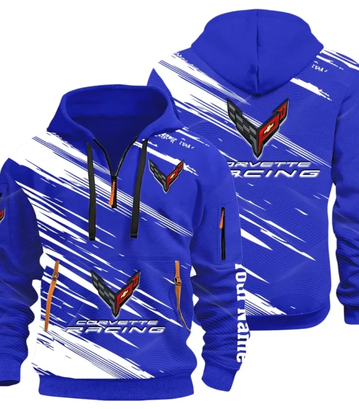 V8 Power Hoodie Half Zip 3D, Adventure-Ready Comfortable Hoodie CAR514 - Blue