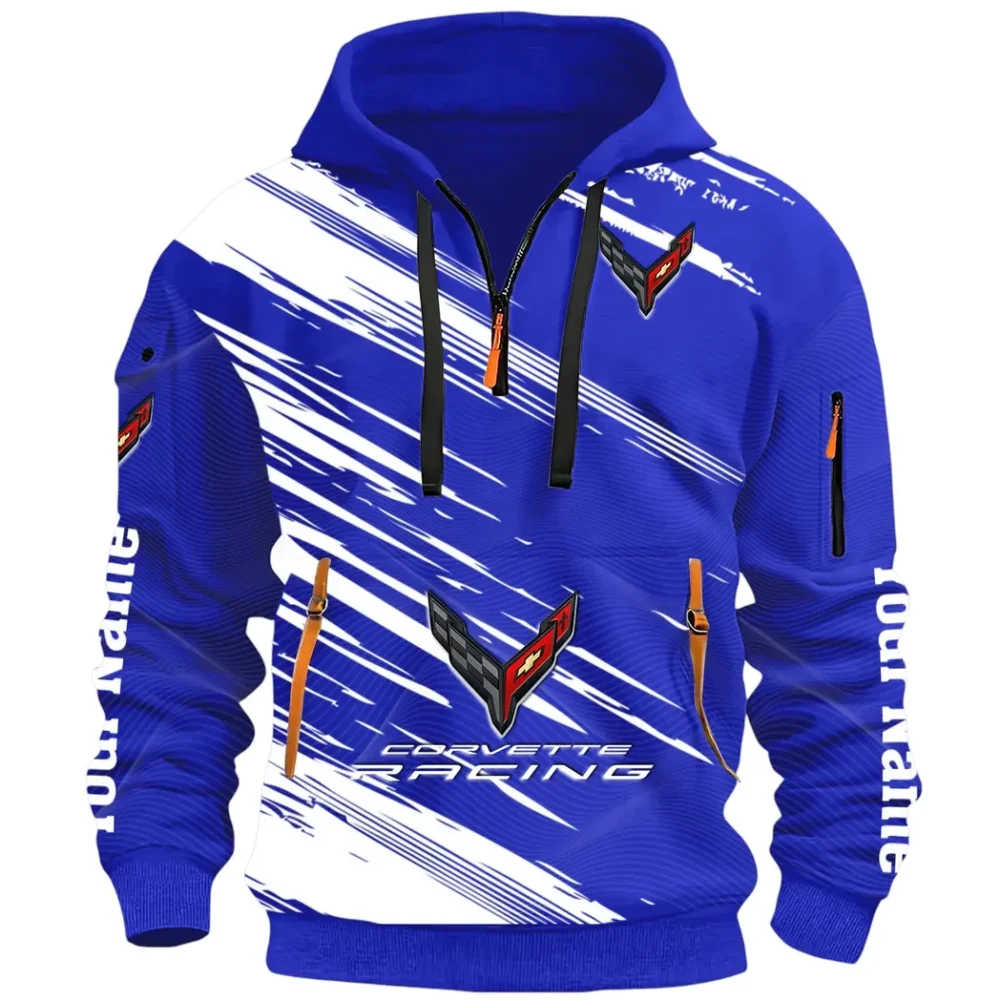V8 Power Hoodie Half Zip 3D, Adventure-Ready Comfortable Hoodie CAR514 - Blue - Image 2