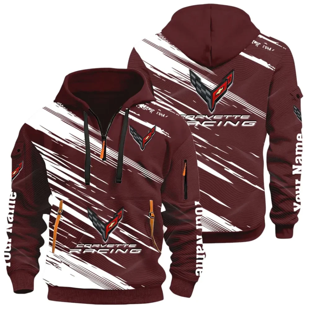 V8 Power Hoodie Half Zip 3D, Adventure-Ready Comfortable Hoodie CAR514 - Dark Red
